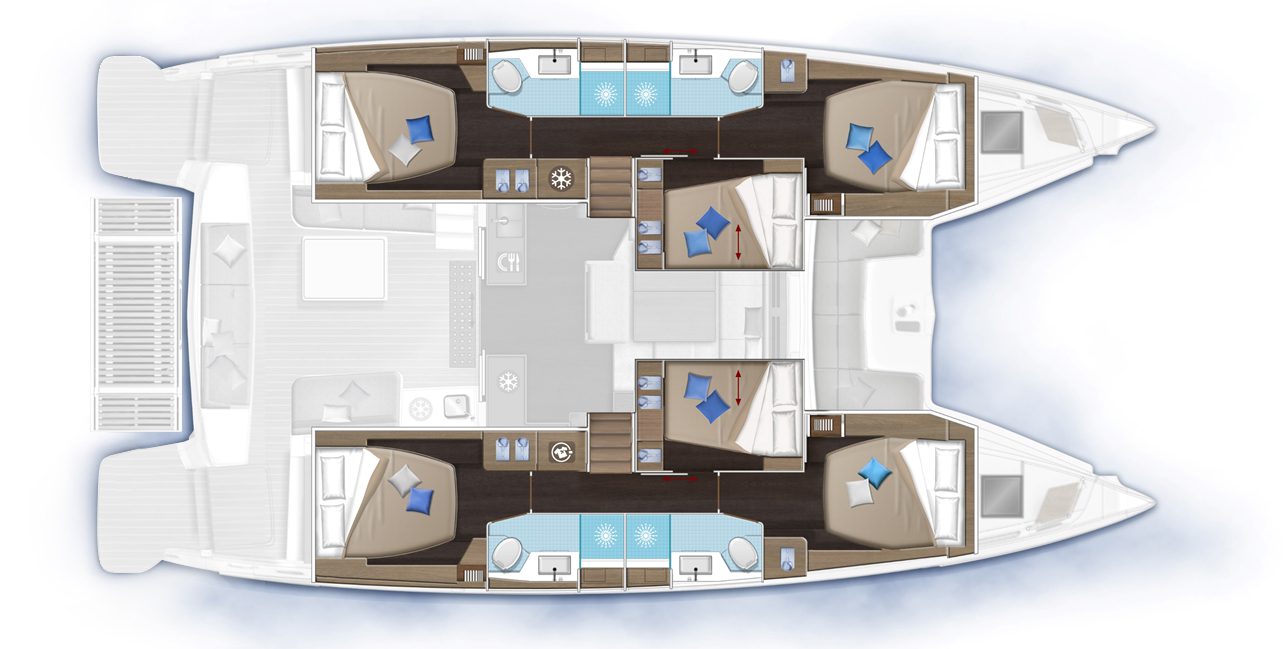 LAGOON 51 LAYOUT 6cabins 4heads - LAGOON 51 - Stream Yachts 